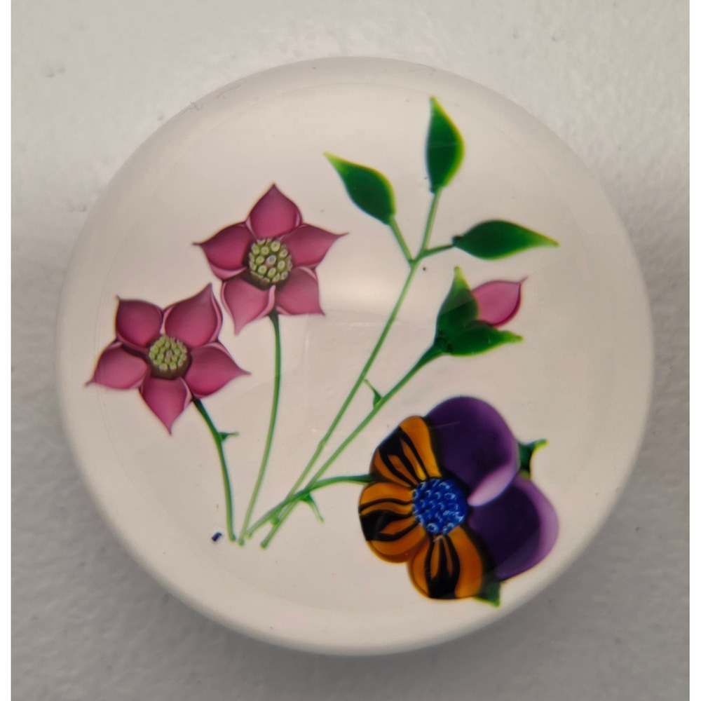 Caithness Whitefriars Ltd Ed 32/250 "Pansy Bouquet" Glass Paperweight Scotland